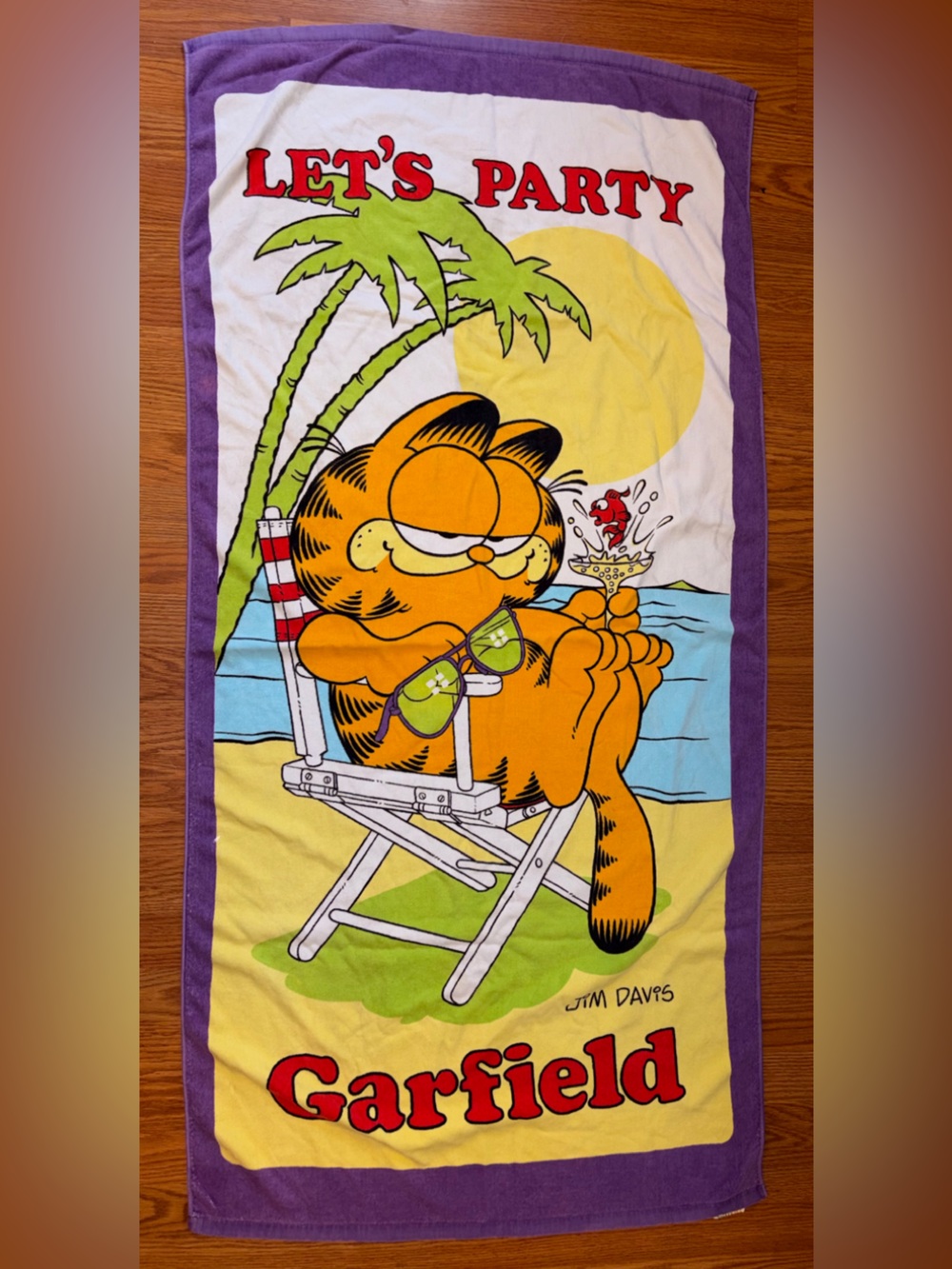 Vintage 1978 Garfield "Let's Party" beach towel by Jim Davis-Collectors item